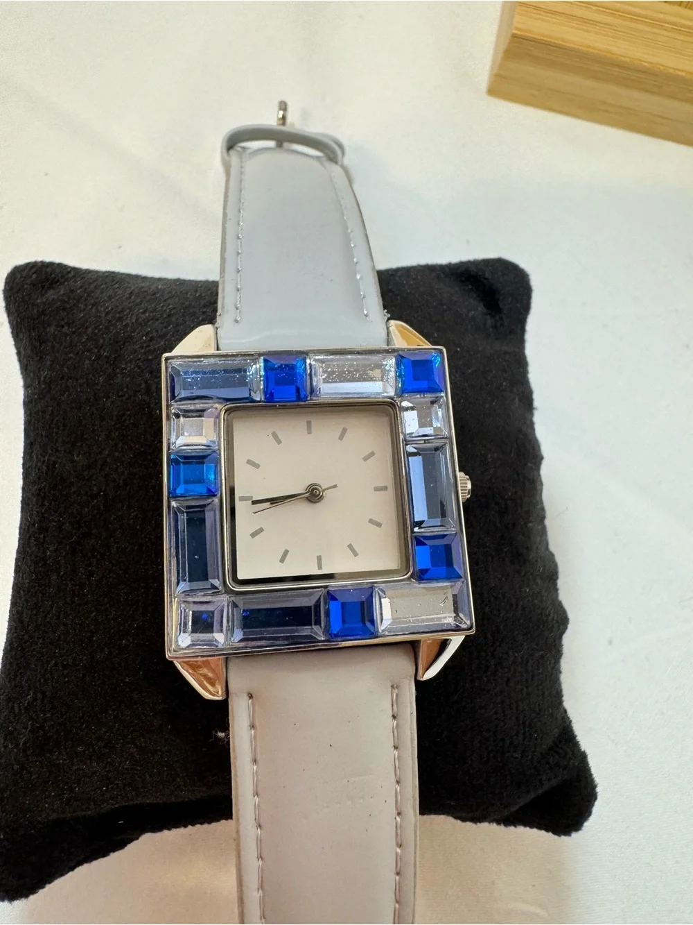Avon White Strap Watch with Blue Accent Stones
